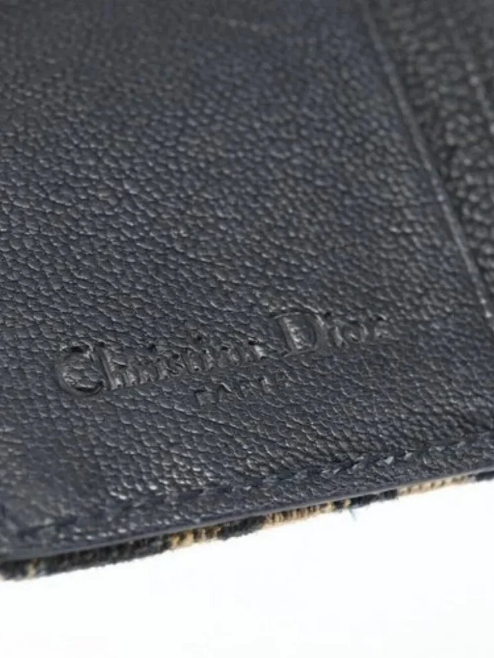 Christian Dior Trotter Canvas Compact Wallet Navy Silver Auth 181463A